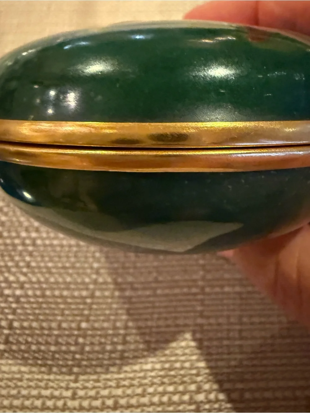 Vintage Mid Century Champleve Enamel Brass Trinket Box - Velvet Lined